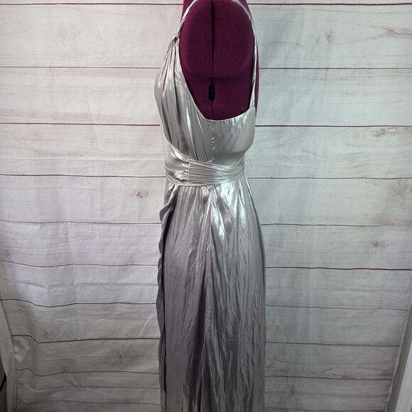 Free People Jocelyn Dress Womens Sz 0 Silver Metallic Wrap Maxi Spaghetti Strap - Picture 5 of 16